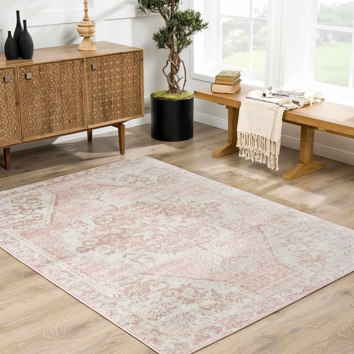 Blush & Light Pink Collection Snead Bohemian Oriental Medallion Runner Rug - Traditional Floral Carpet for Hallway, Kitchen - Blush, Pale Pink, Cream - 2'7" x 7'3" Runner