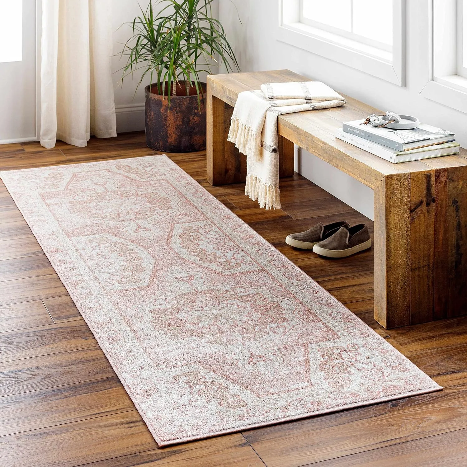 Blush & Light Pink Collection Snead Bohemian Oriental Medallion Runner Rug - Traditional Floral Carpet for Hallway, Kitchen - Blush, Pale Pink, Cream - 2'7" x 7'3" Runner
