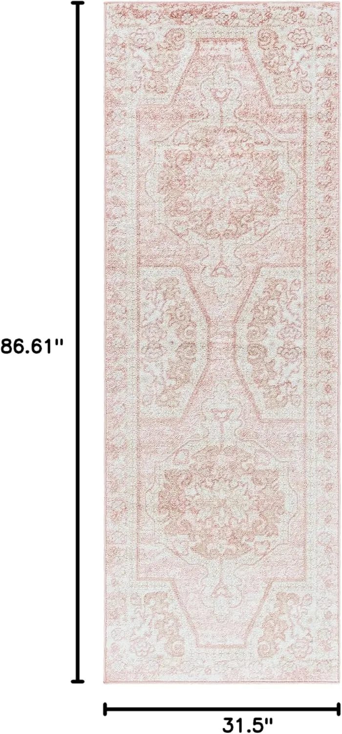 Blush & Light Pink Collection Snead Bohemian Oriental Medallion Runner Rug - Traditional Floral Carpet for Hallway, Kitchen - Blush, Pale Pink, Cream - 2'7" x 7'3" Runner