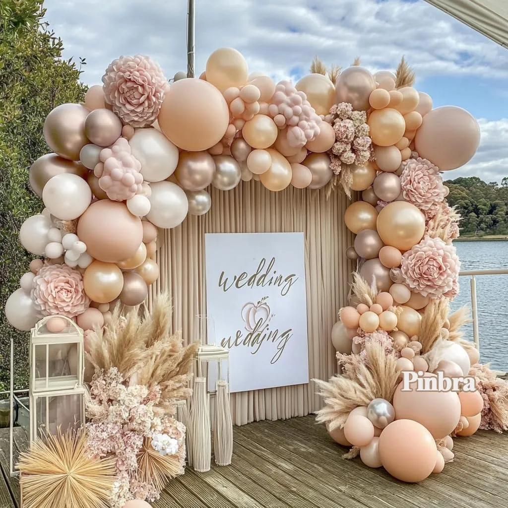 Blush Pink Balloon Garland Double Stuffed Light Pink White Champagne Pearl Balloons Dusty Rose Nude Beige Neutral Balloon Arch Kit for Baby Shower Birthday Bridal Shower Wedding Party Decorations