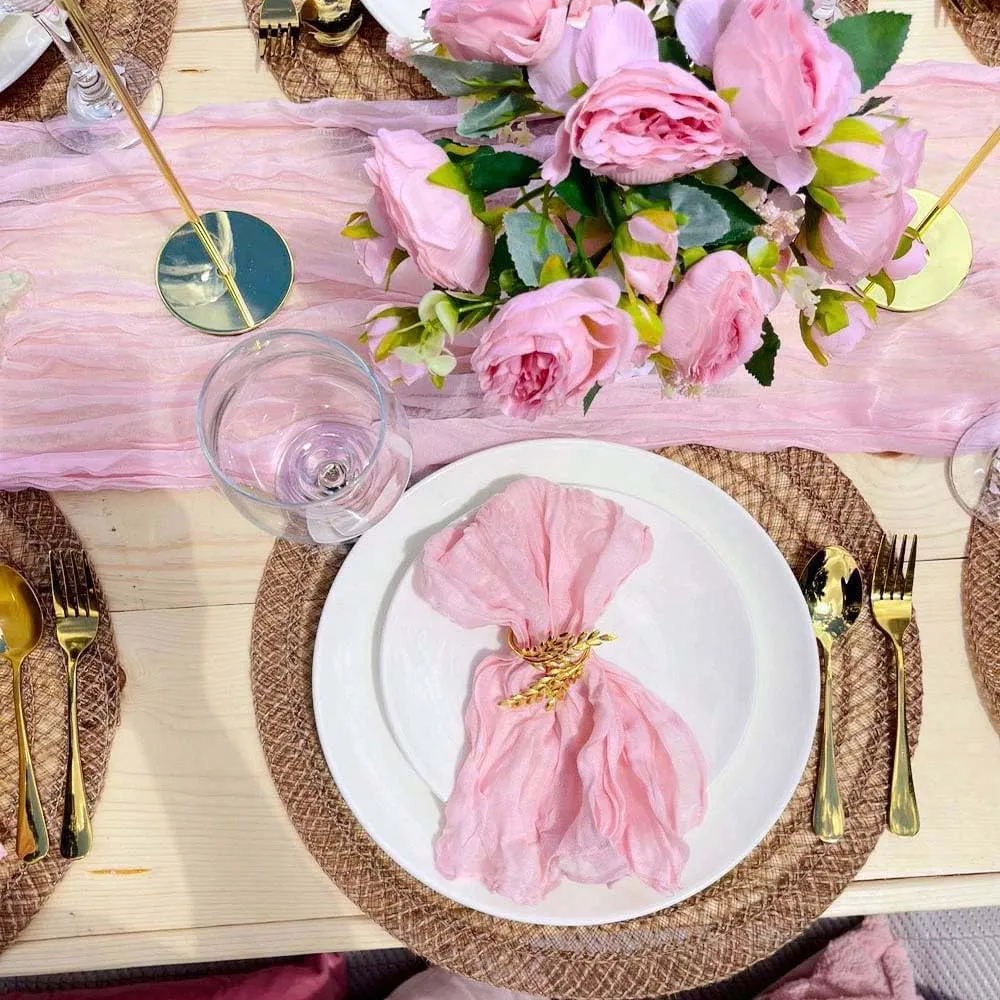 Blush Pink Cheesecloth Table Runner 13 Ft and 12 Napkins, Rustic Gauze Table Runner with Napkins for Boho Wedding Bridal Baby Shower Birthday Farmhouse Dinner Table