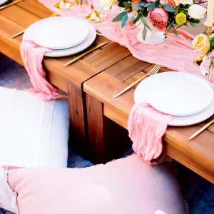 Blush Pink Cheesecloth Table Runner 13 Ft and 12 Napkins, Rustic Gauze Table Runner with Napkins for Boho Wedding Bridal Baby Shower Birthday Farmhouse Dinner Table
