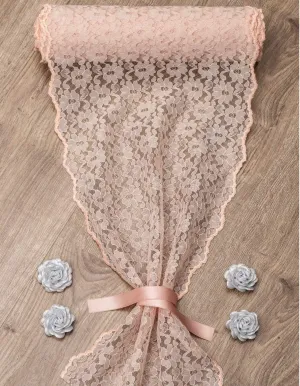 Blush Pink Lace Table Runner 12 inches x 16 Yards for Classy, Vintage and Boho Wedding and Reception Decorations