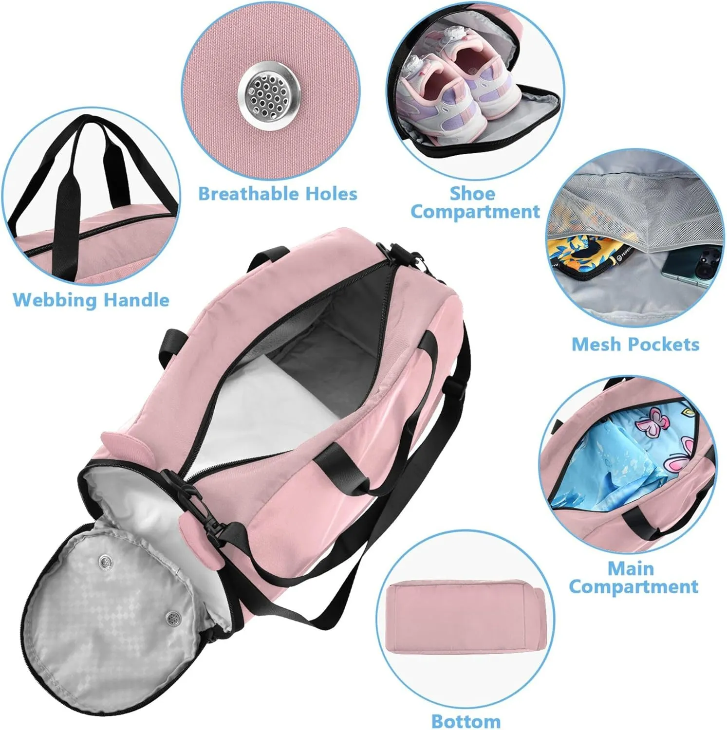 Blush Pink Sand Beige Gradient Girls Duffle Bags for Travel Overnight Weekender Duffel Boys Carry on Duffel Bag Sports Dance Bag