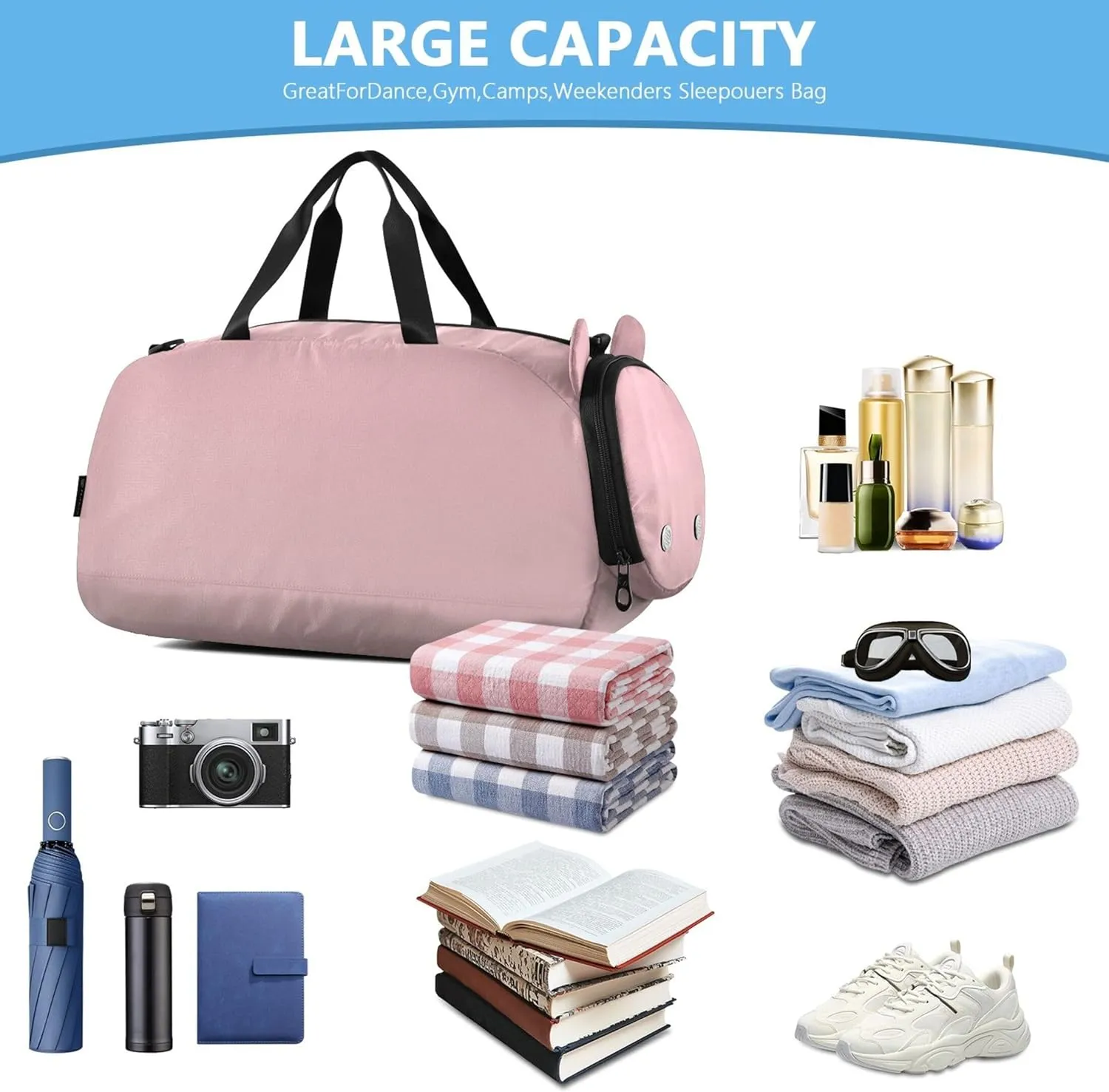 Blush Pink Sand Beige Gradient Girls Duffle Bags for Travel Overnight Weekender Duffel Boys Carry on Duffel Bag Sports Dance Bag