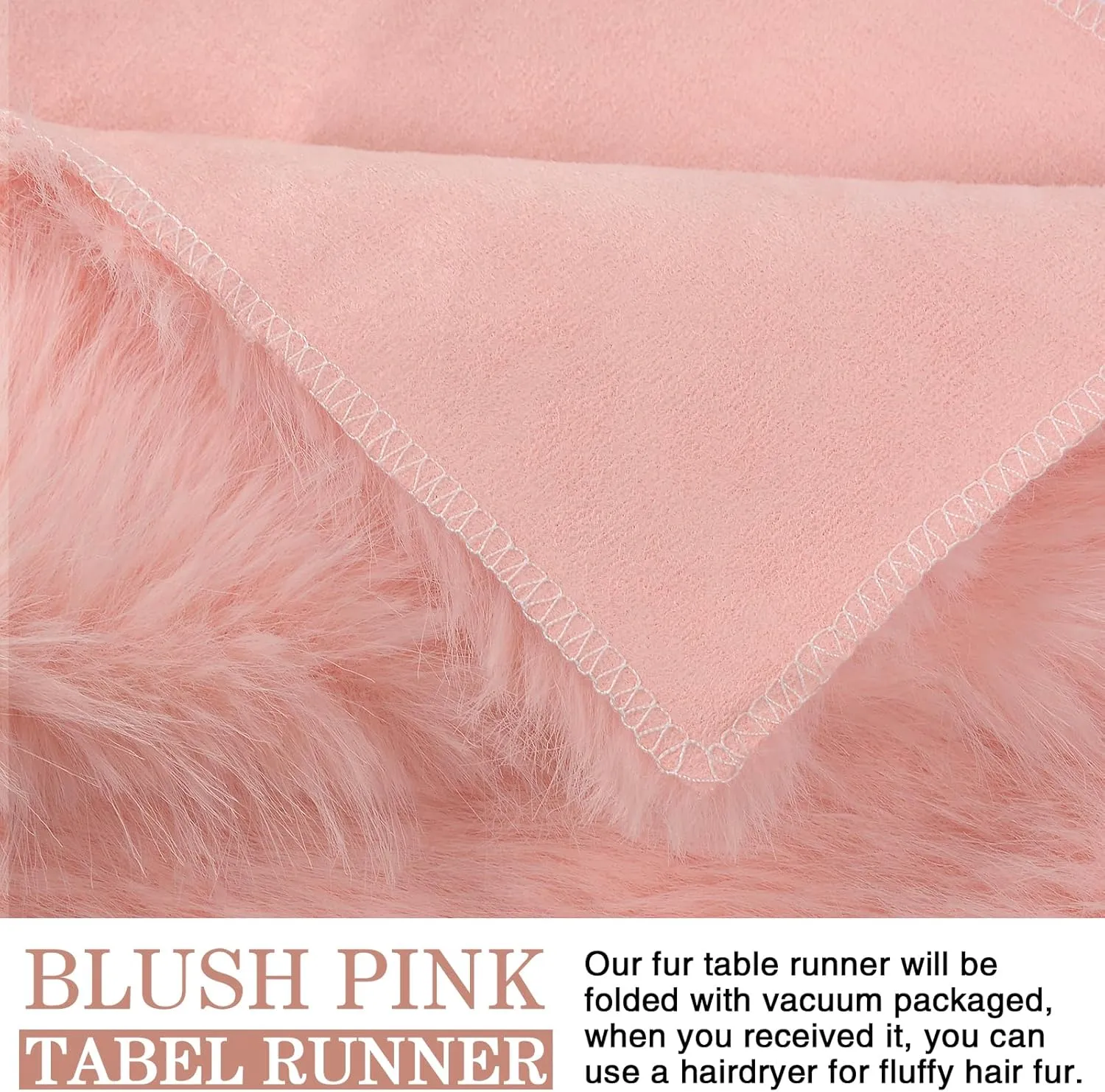 Blush Pink Table Runner Short, 48 inch Spring Pastel Pink Fluffy Faux Fur Dresser Runners for Bedroom Furniture, Dining Room, Furry Dresser Cover Top, Mother's Day Wedding Home Decor