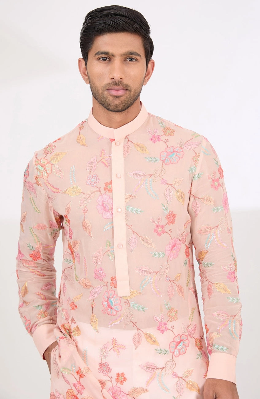 Blush Pink Thread Work Kurta Set