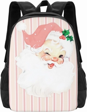 Blush Pink Vintage Winking Santa Christmas Lightweight Packable Backpack Travel Casual Large Capacity Daypack Foldable Backpack For Men Women