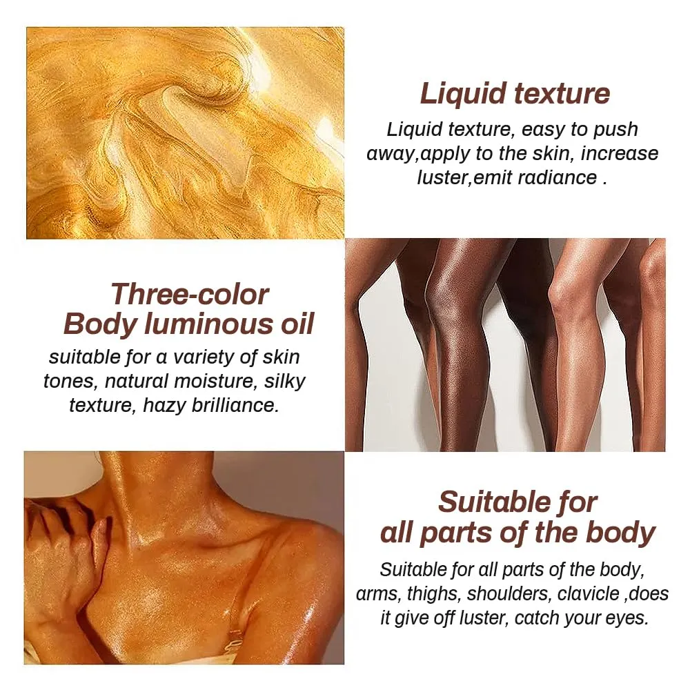 Body Shimmer Oil,Waterproof Long Lasting Moisturizing Bronze Body Luminizer Glow For Face & Body,Luxurious Illuminator Oil with Natural Origin Ingredients for Skin Glowing 1Fl Oz (SET)