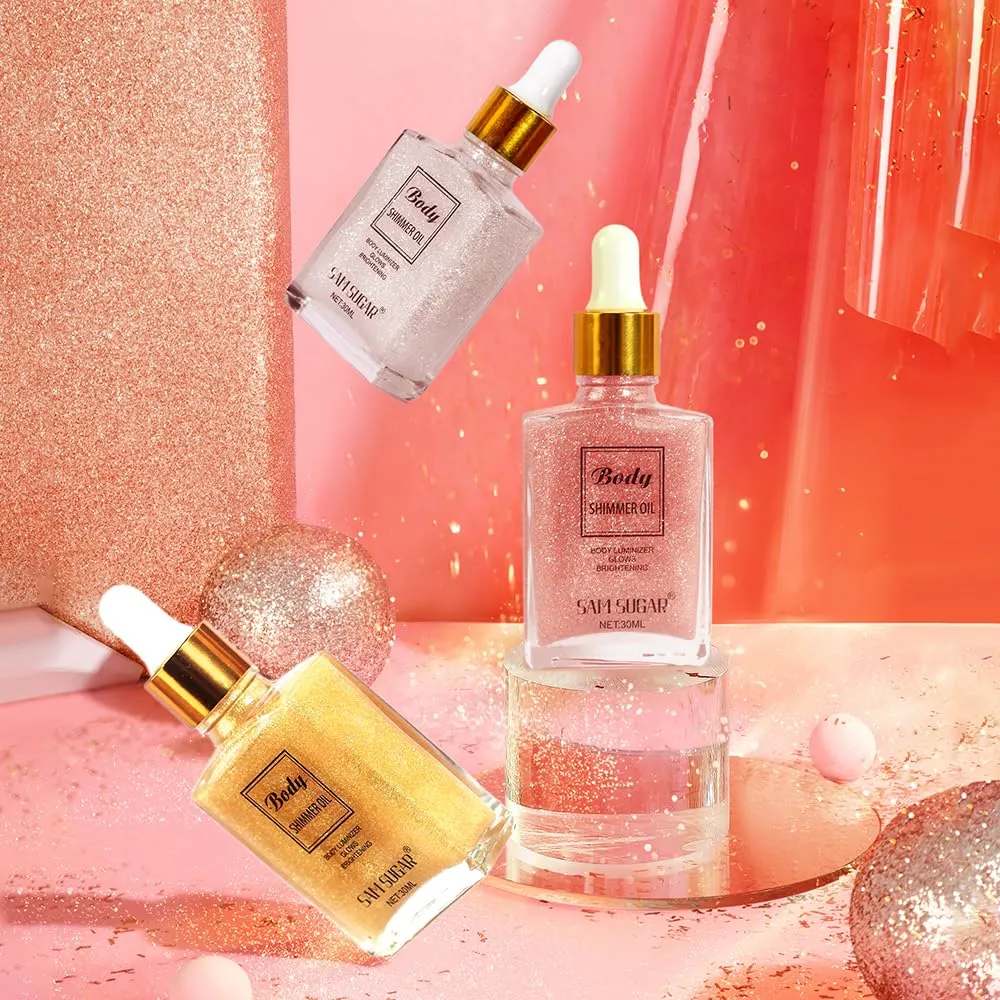 Body Shimmer Oil,Waterproof Long Lasting Moisturizing Bronze Body Luminizer Glow For Face & Body,Luxurious Illuminator Oil with Natural Origin Ingredients for Skin Glowing 1Fl Oz (SET)