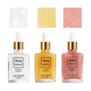 Body Shimmer Oil,Waterproof Long Lasting Moisturizing Bronze Body Luminizer Glow For Face & Body,Luxurious Illuminator Oil with Natural Origin Ingredients for Skin Glowing 1Fl Oz (SET)