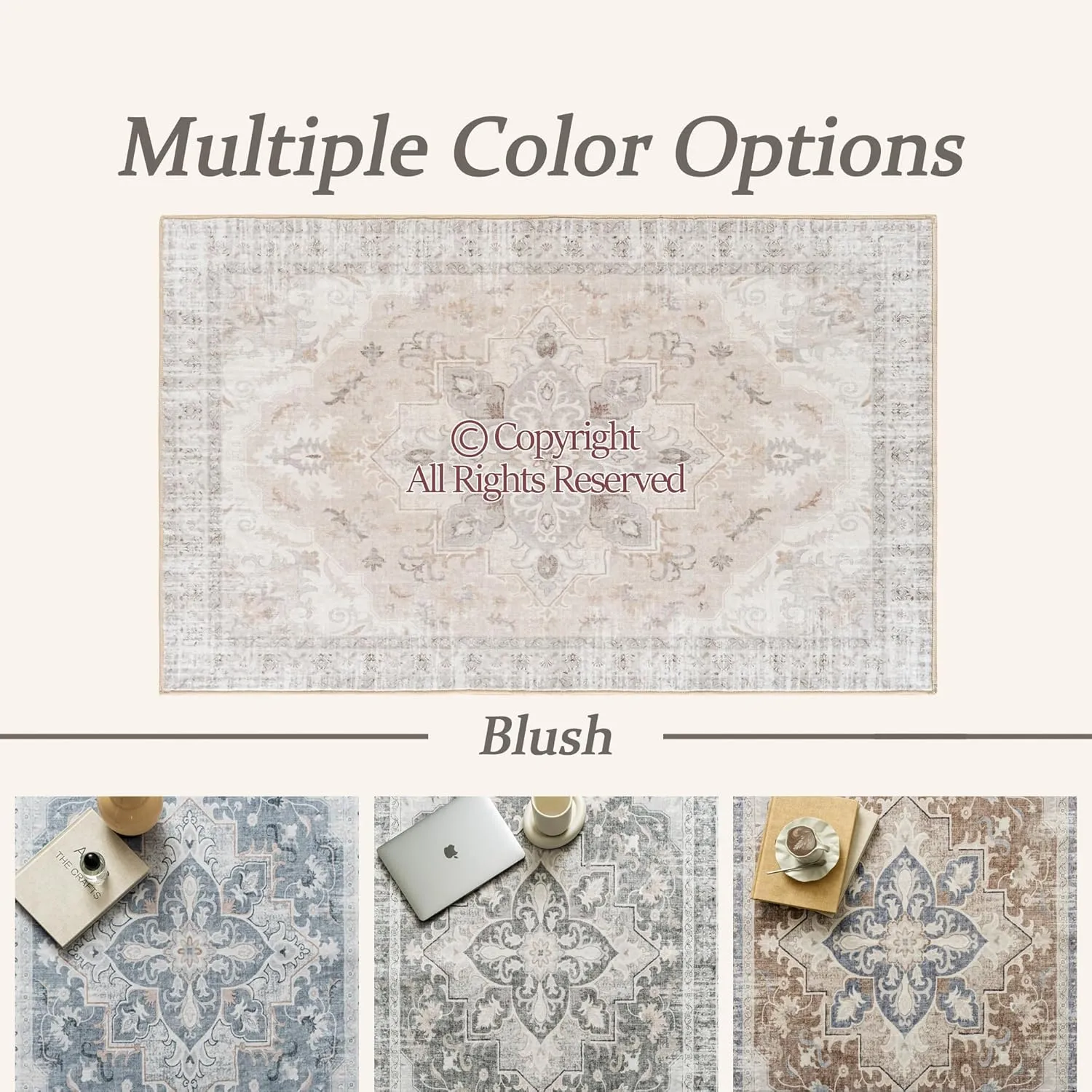 Boho Tribal Runner Rug - 2x6 Hallway Runner Rugs with Non-Slip Backing Low-Pile Boho Washable Distressed Printed Rug for Hallway Kitchen Farmhouse Bathroom Laundry Room Bedroom- Light Blush
