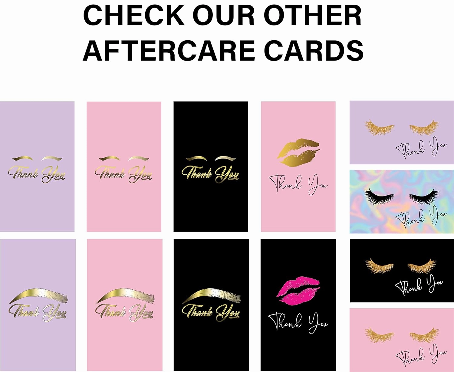 BRAWNA 100 Pck Lip Blush Aftercare Thank You Cards - Microblading Training Supplies - Black