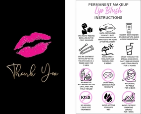 BRAWNA 100 Pck Lip Blush Aftercare Thank You Cards - Microblading Training Supplies - Black
