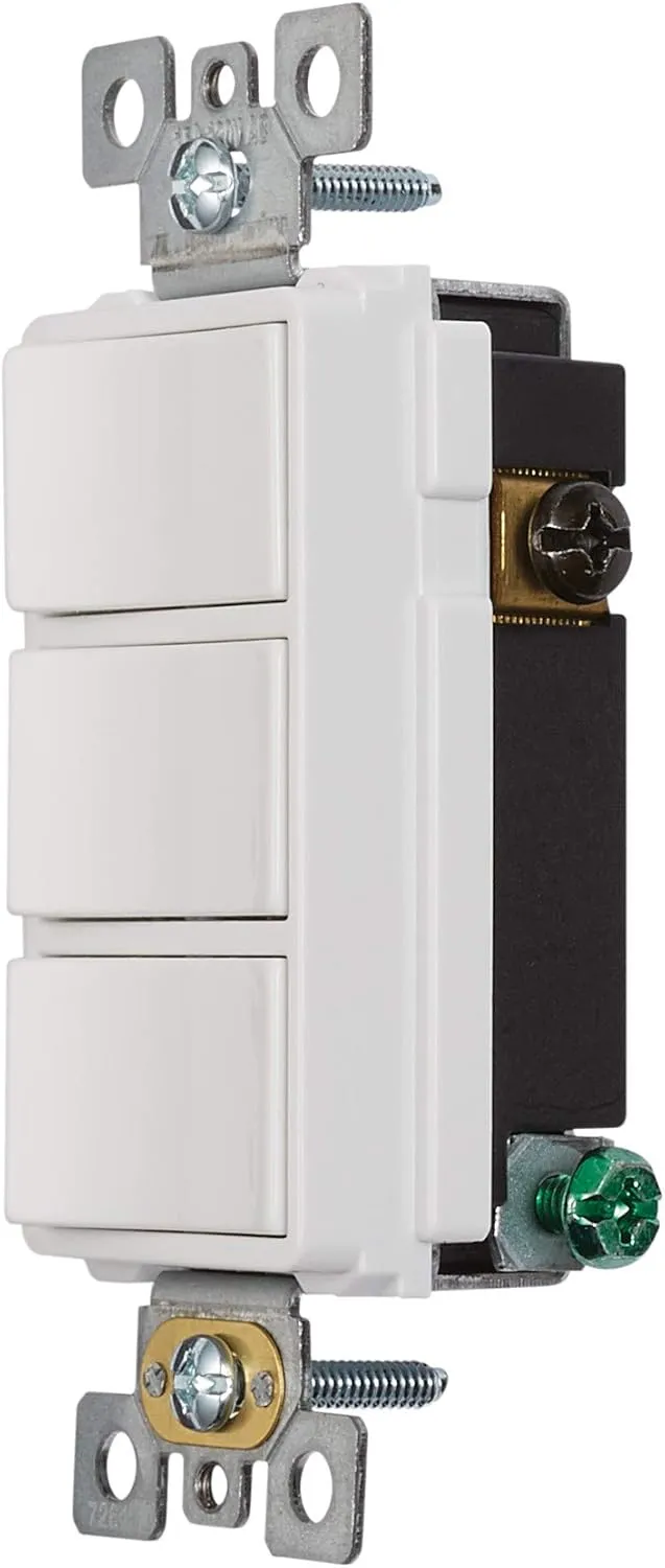 Broan-NuTone P3RW Three-Rocker Switch for Bathroom Exhaust Fan, White Wall Control Knob