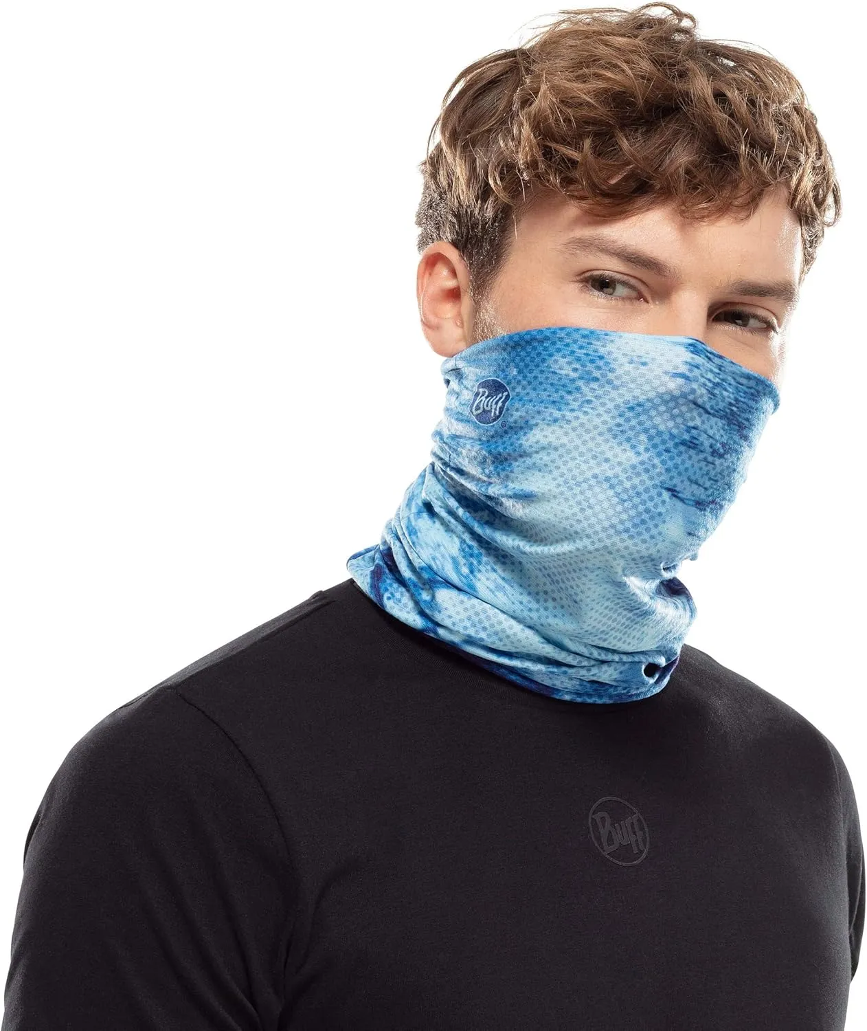 BUFF CoolNet UV Neck Gaiter, UPF 50 Sun Protection, Breathable, Versatile, Quick Dry Face Mask, Black & Blue, Adult Size