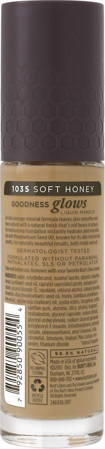 Burts Bees Goodness Glows Liquid Makeup, Soft Honey - 1.0 Ounce (Pack of 2)