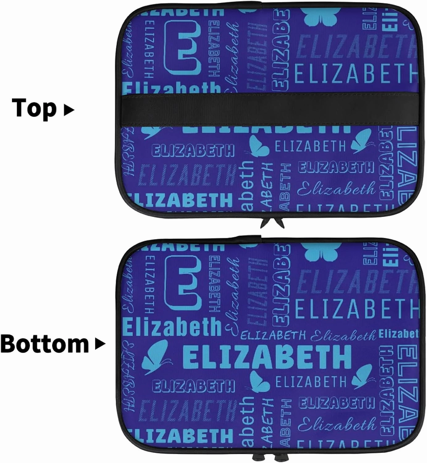 Butterfly Custom Name Makeup Bag Personalized Large Cosmetic Case Portable Travel Make Up Organizer for Women Girls With Handle, Blue Light Blue