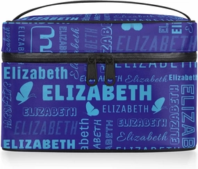 Butterfly Custom Name Makeup Bag Personalized Large Cosmetic Case Portable Travel Make Up Organizer for Women Girls With Handle, Blue Light Blue