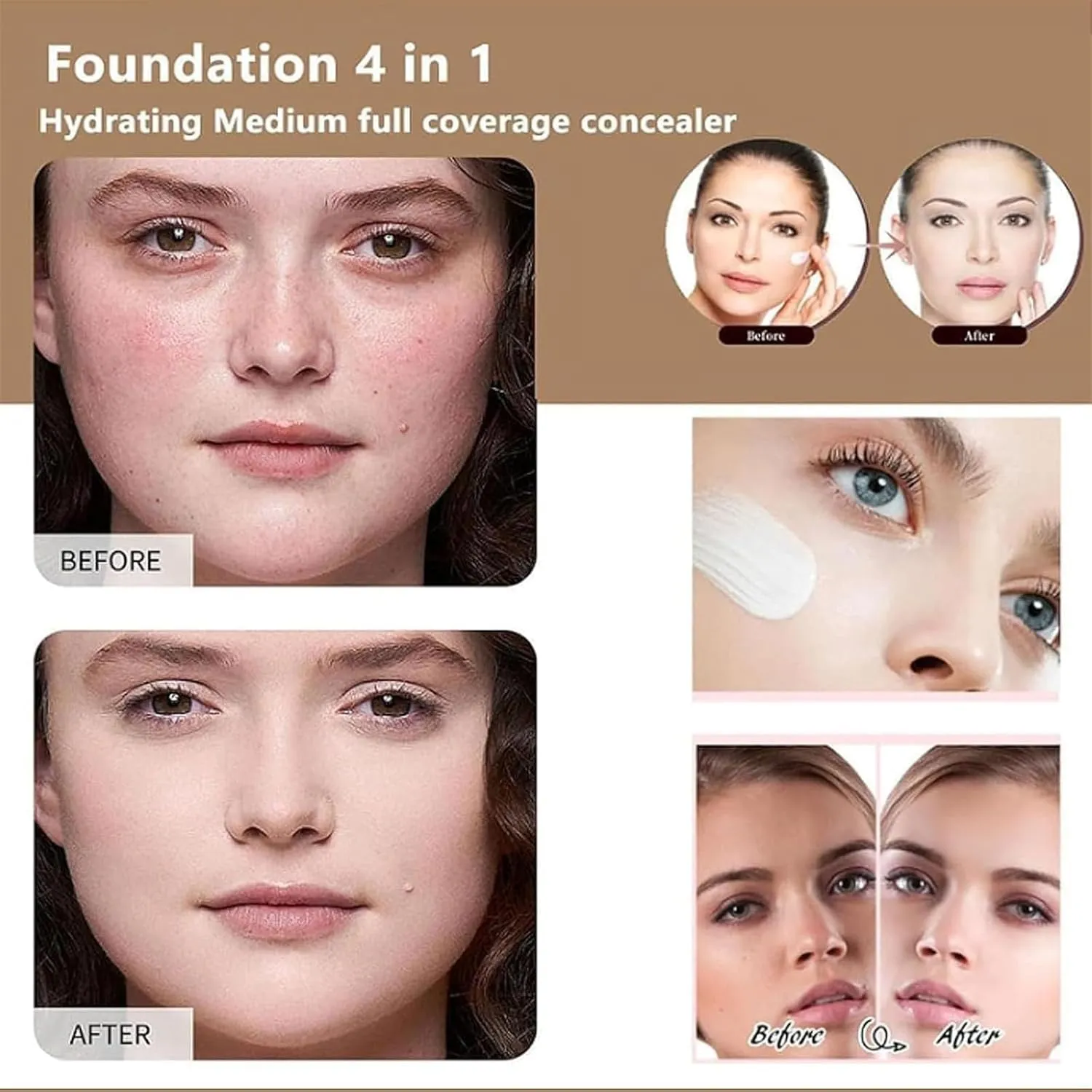 Cabindealer Foundation 4 in 1 - Light Spectrum, Enjoyaitlife Foundation Color Changing, Enjoylife Foundation, Hydrating Foundation Liquid (3, pc)