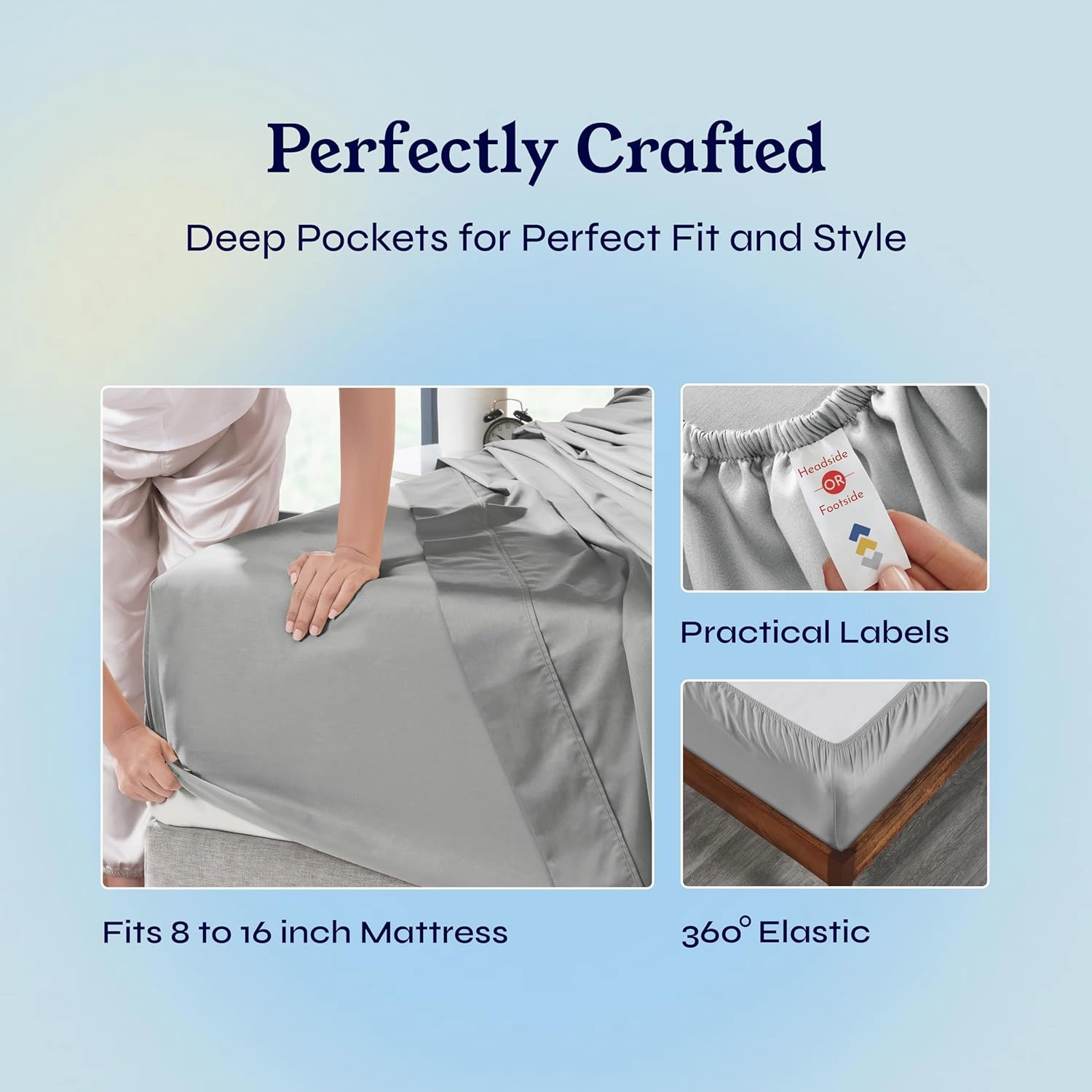 California Design Den Queen Sheets Set - Soft 400 Thread Count Sateen, Natural 100% Cotton Sheets, Deep Pockets with All Around Elastic for a Snug Fit, Cool & Durable Bedding Set - Light Grey