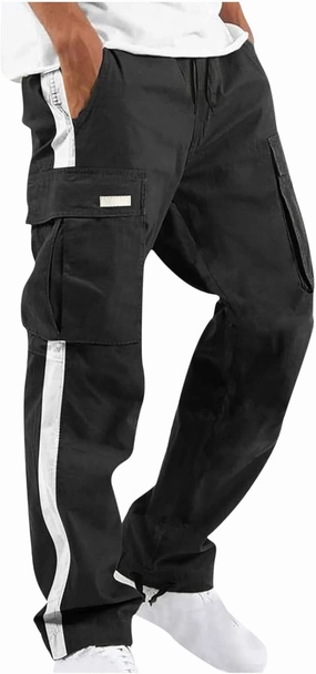 Cargo Pants for Men Relax Fit Elastic Waist Drawstring Pants Fishing Travel Outdoor Stretch Trousers with Pockets