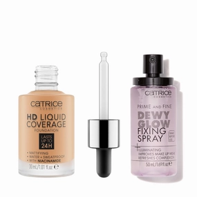 Catrice | HD Foundation 34 & Prime & Fine Dewy Glow Spray Bundle | Full Coverage Makeup | Vegan & Cruelty Free