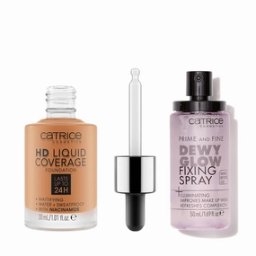 Catrice | HD Foundation 65 & Prime & Fine Dewy Glow Spray Bundle | Full Coverage Makeup | Vegan & Cruelty Free