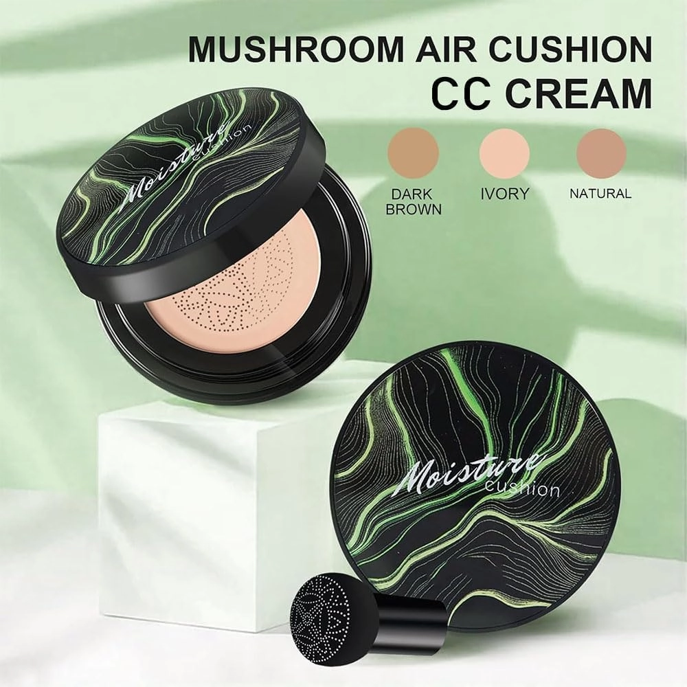 Cedar and Ash Cc Cream, Cedar and Ash Makeup, 2pack Mushroom Head Cushion Cc Cream, Lightweight Foundation, Hydrating Cushion Formula, Natural Finish, Suitable for All Skin Types (Natural, 2)