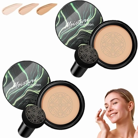 Cedar and Ash Cc Cream, Cedar and Ash Makeup, 2pack Mushroom Head Cushion Cc Cream, Lightweight Foundation, Hydrating Cushion Formula, Natural Finish, Suitable for All Skin Types (Natural, 2)