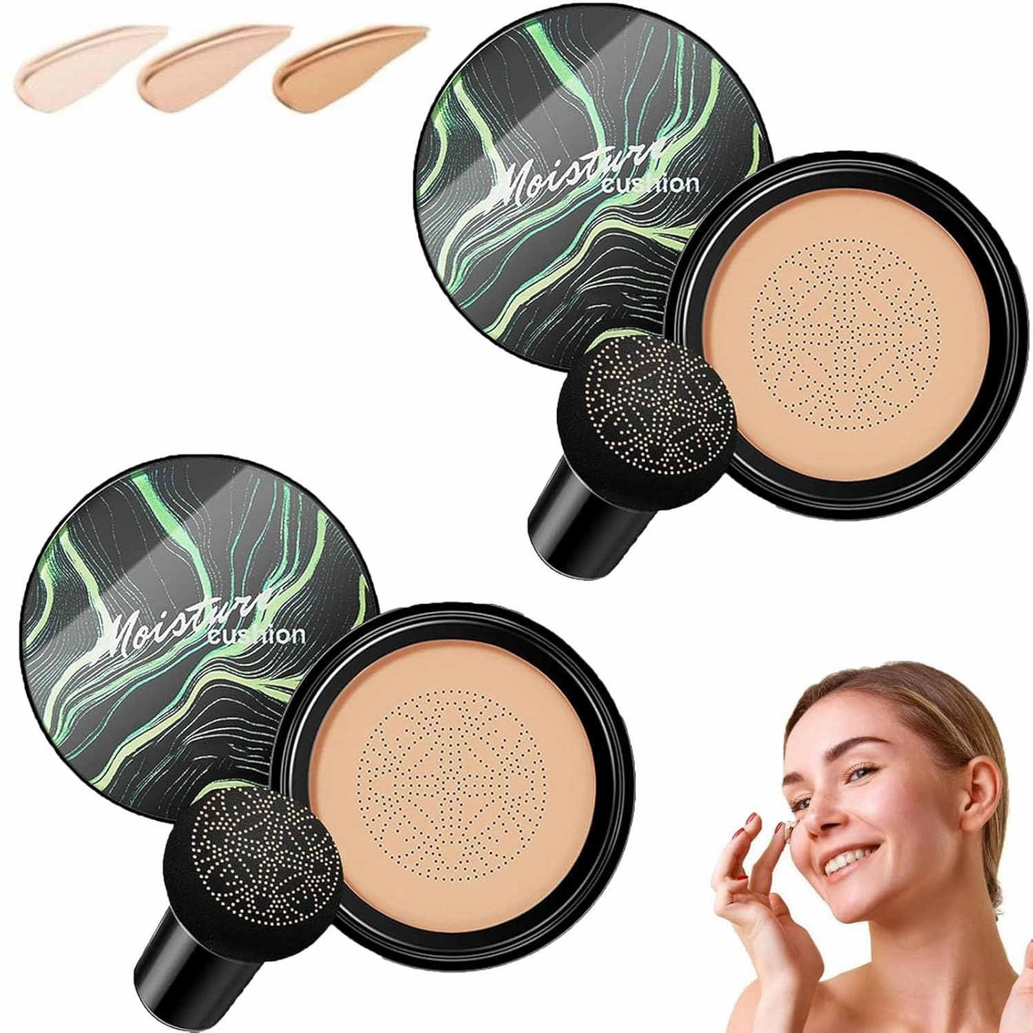 Cedar and Ash Cc Cream, Cedar and Ash Makeup, 2pack Mushroom Head Cushion Cc Cream, Lightweight Foundation, Hydrating Cushion Formula, Natural Finish, Suitable for All Skin Types (Natural, 2)