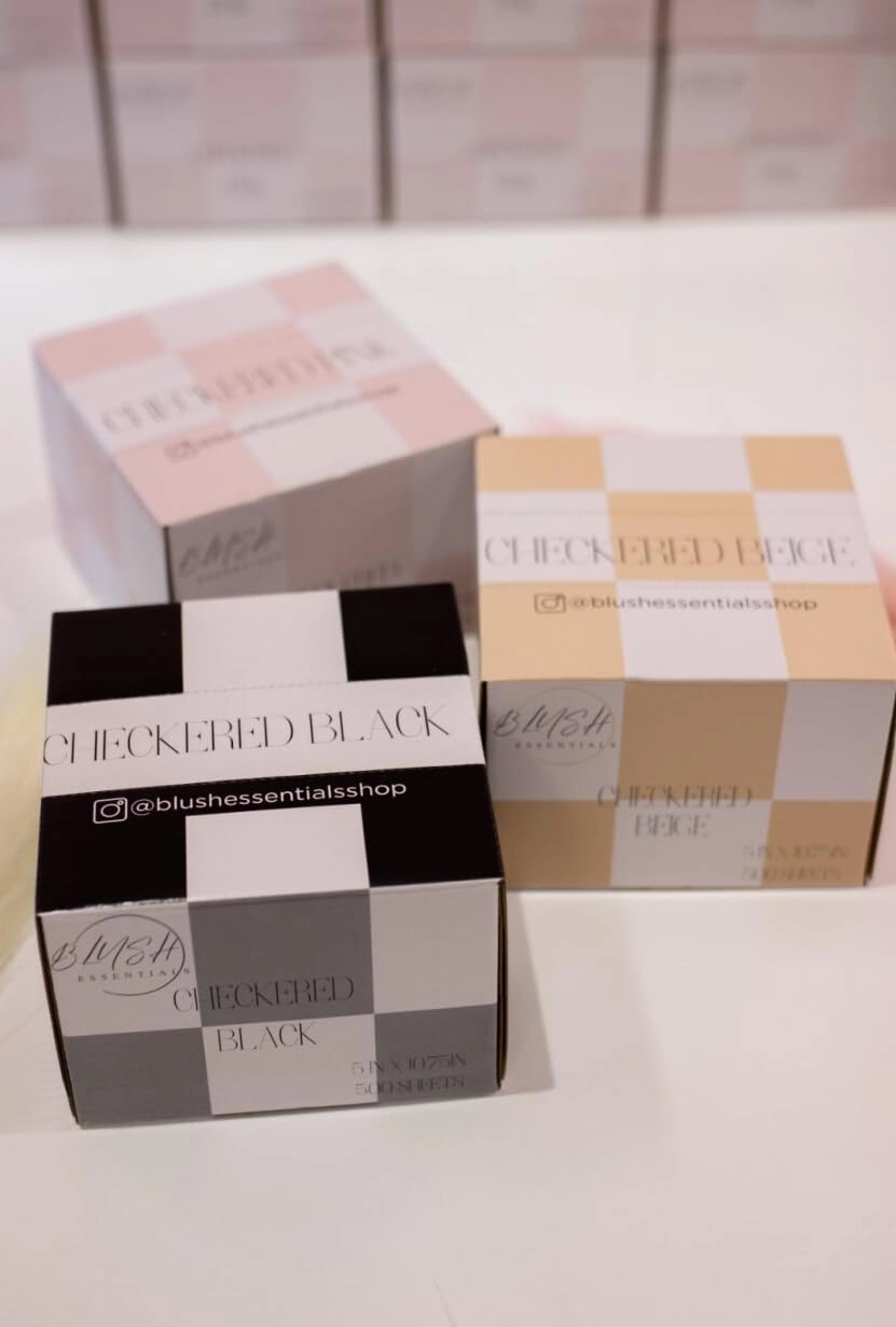 Checkered Trio (Pink, Beige, Black) Hair Salon Pop Up Foils, Aluminum Foil Sheets for Highlighting and Coloring, Salon Hair Foils, 5"x10.75", 500 Foil Sheets (3)