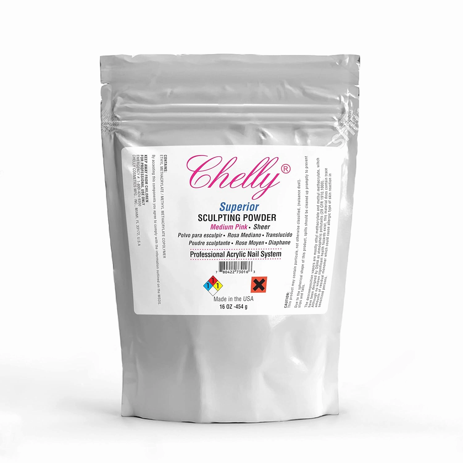 Chelly Superior Sculpting Powder Professional Acrylic Nail System Clear Blush Pink Medium Pink 16 oz 454 g (Medium Pink)