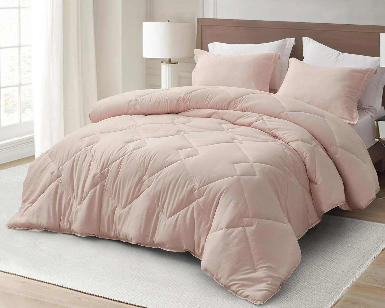 Chezmoi Collection Logan Blush Pink Comforter Set Queen Size 3-Piece Soft Lightweight Stone-Washed Microfiber Comforter Set for All Season (1 Comforter 90x92, 2 Shams)