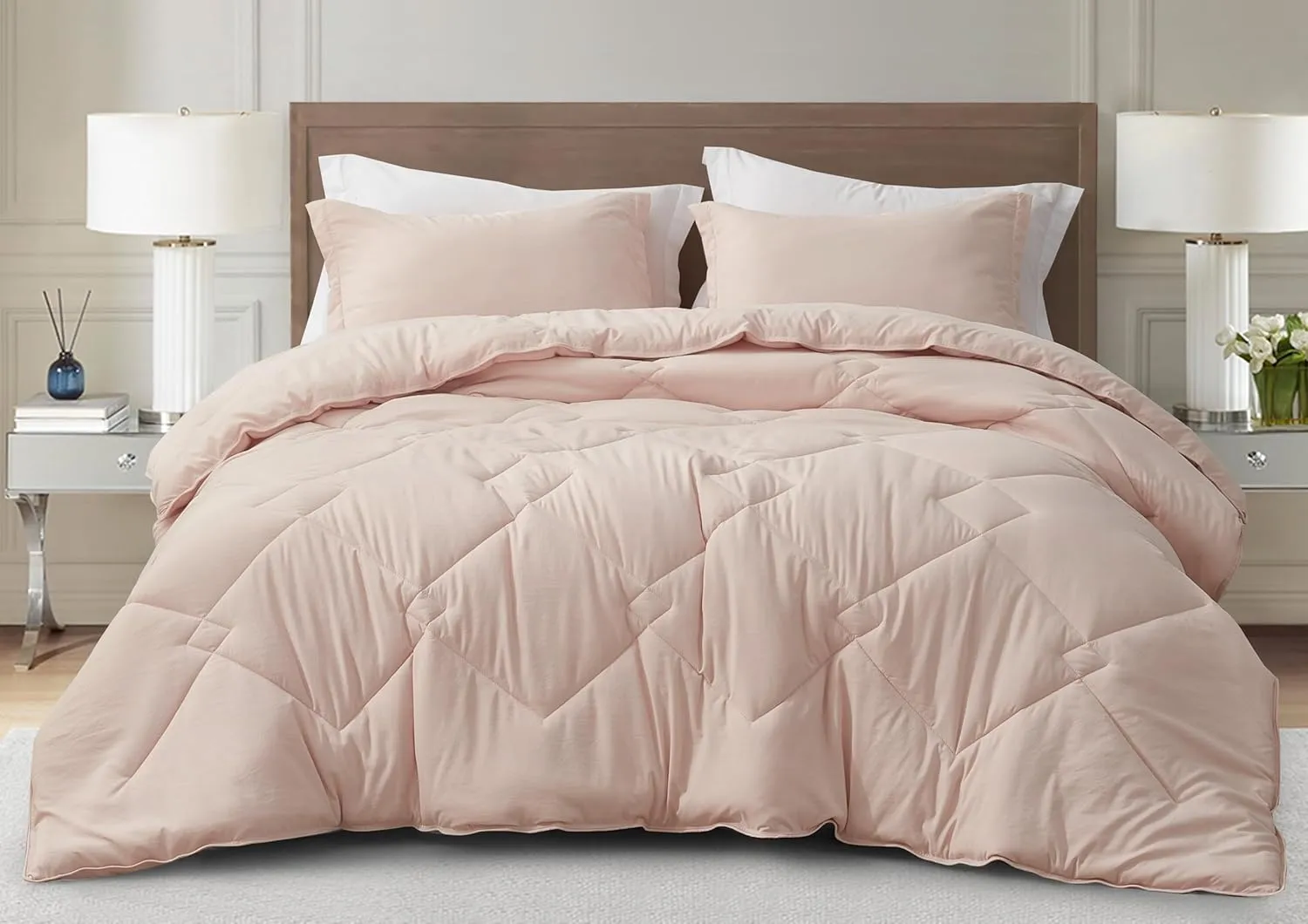 Chezmoi Collection Logan Blush Pink Comforter Set Queen Size 3-Piece Soft Lightweight Stone-Washed Microfiber Comforter Set for All Season (1 Comforter 90x92, 2 Shams)