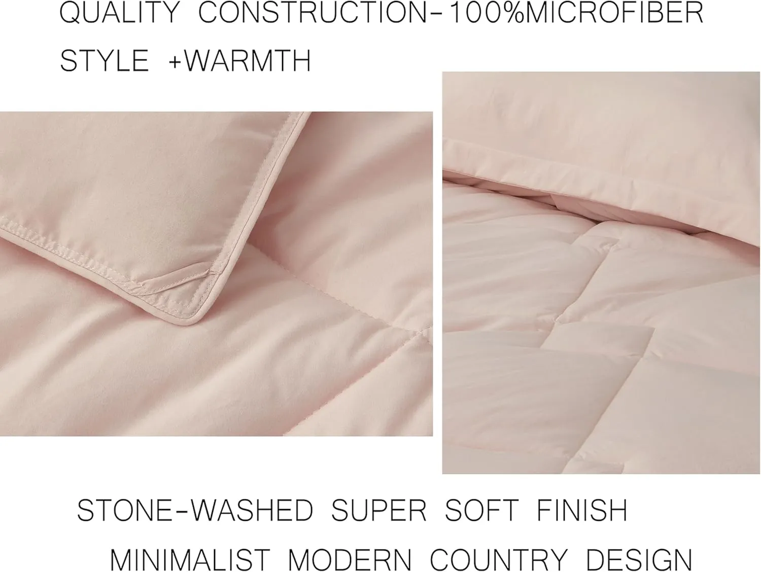Chezmoi Collection Logan Blush Pink Comforter Set Queen Size 3-Piece Soft Lightweight Stone-Washed Microfiber Comforter Set for All Season (1 Comforter 90x92, 2 Shams)