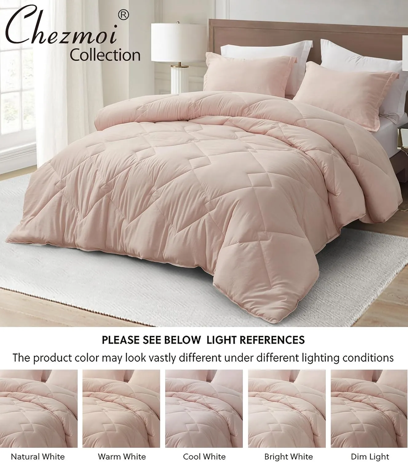 Chezmoi Collection Logan Blush Pink Comforter Set Queen Size 3-Piece Soft Lightweight Stone-Washed Microfiber Comforter Set for All Season (1 Comforter 90x92, 2 Shams)