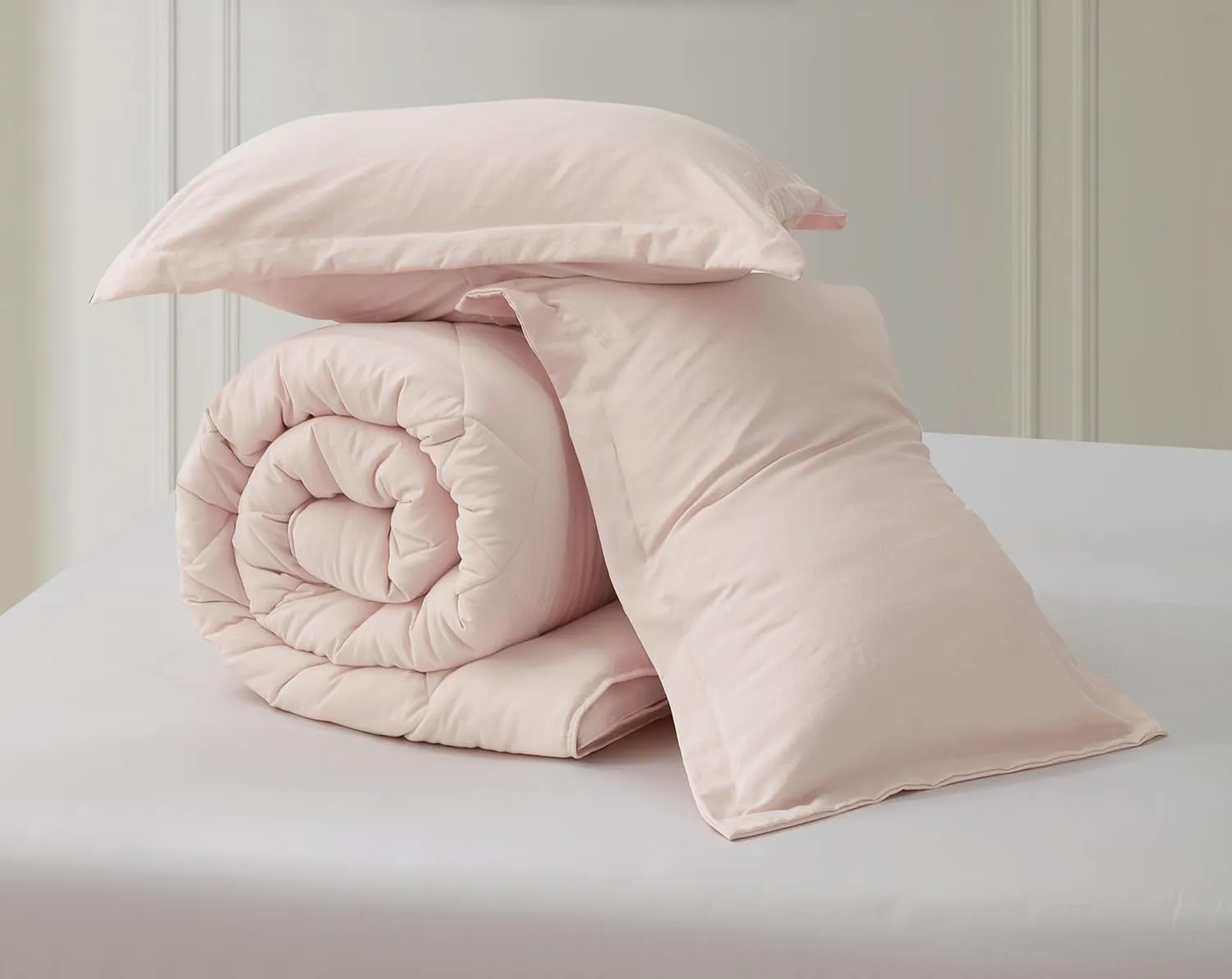 Chezmoi Collection Logan Blush Pink Comforter Set Queen Size 3-Piece Soft Lightweight Stone-Washed Microfiber Comforter Set for All Season (1 Comforter 90x92, 2 Shams)