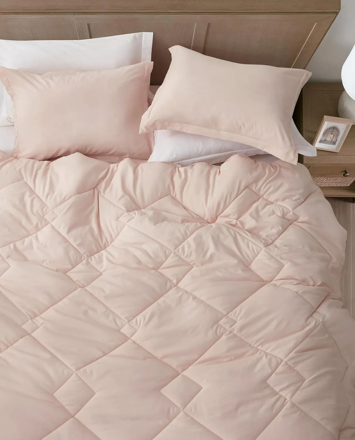 Chezmoi Collection Logan Blush Pink Comforter Set Queen Size 3-Piece Soft Lightweight Stone-Washed Microfiber Comforter Set for All Season (1 Comforter 90x92, 2 Shams)