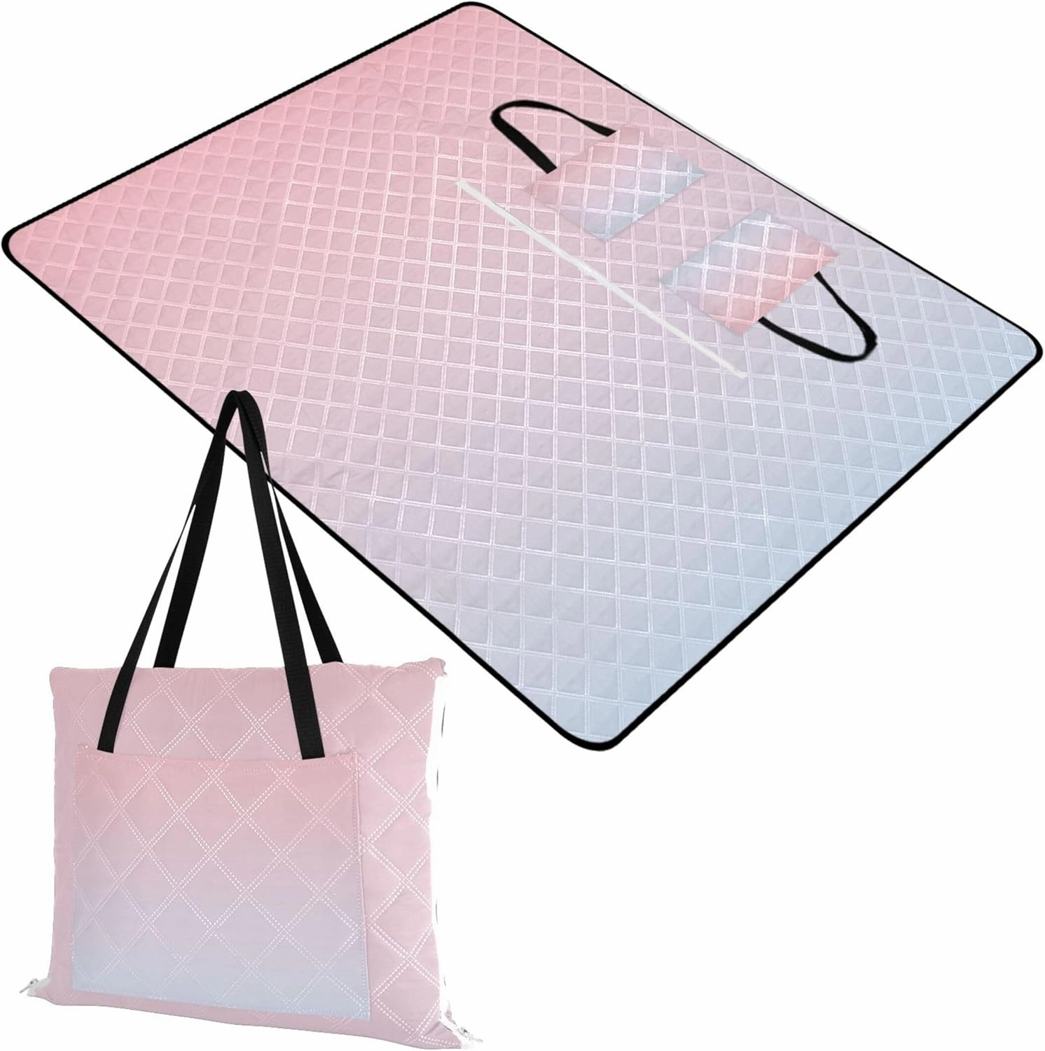 CHIFIGNO Blush Pink Elegant Blue Gradient Foldable Picnic Mat Cute Beach Blanket Sandproof Waterproof Outdoor Play Mat for Grass 80" x 60"