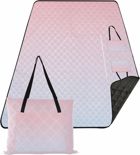 CHIFIGNO Blush Pink Elegant Blue Gradient Foldable Picnic Mat Cute Beach Blanket Sandproof Waterproof Outdoor Play Mat for Grass 80" x 60"