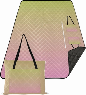CHIFIGNO Blush Pink Green Gradient no Sand Beach Blanket Waterproof Floral Tent Rugs for Camping Mat Pink Picnic Blanket Foldable 80" x 60"