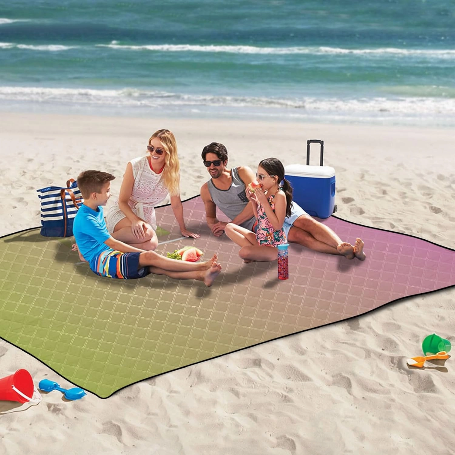 CHIFIGNO Blush Pink Green Gradient no Sand Beach Blanket Waterproof Floral Tent Rugs for Camping Mat Pink Picnic Blanket Foldable 80" x 60"
