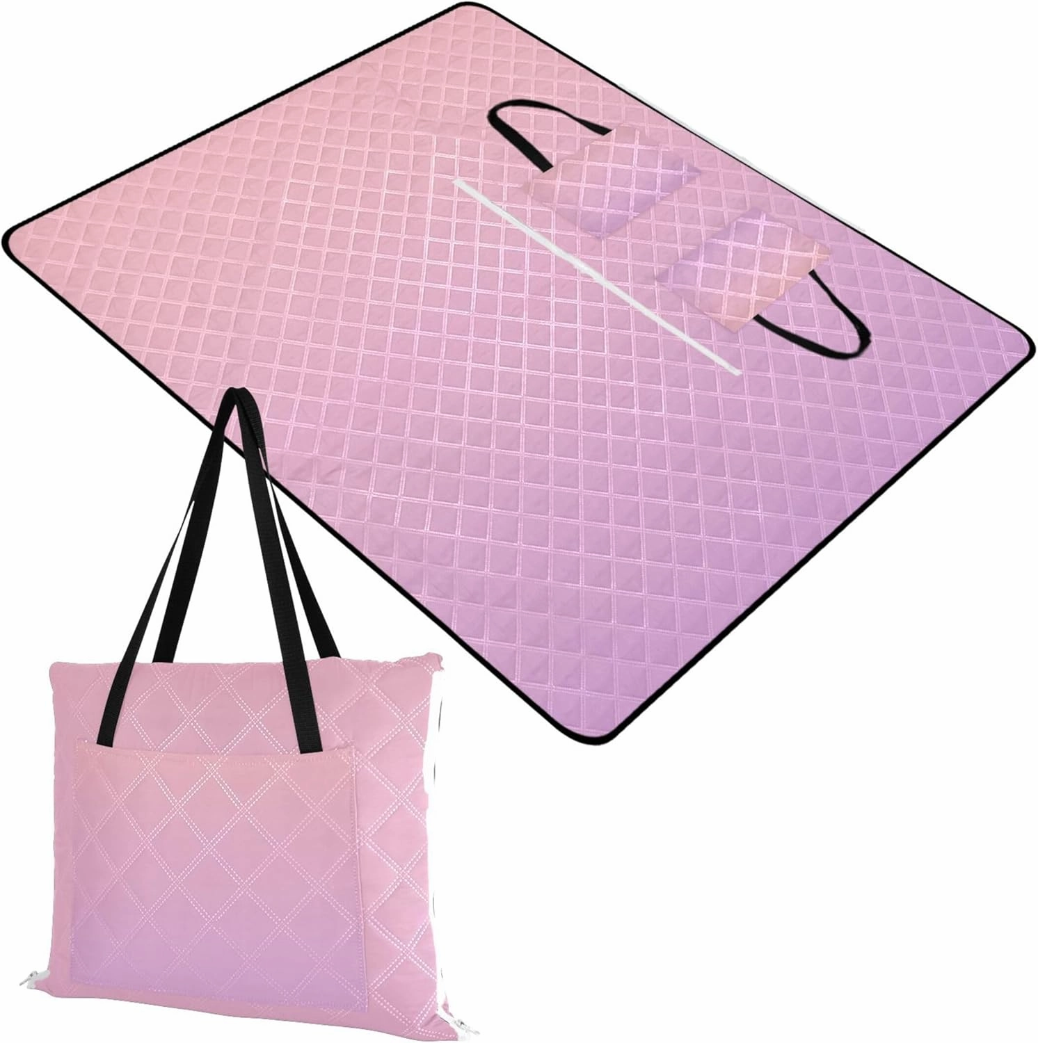 CHIFIGNO Blush Pink Medium Lavender Magenta Gradient Sand Free Beach Blanket Waterproof, Outdoor Blanket Camping Mat Cute Picnic Mat Foldable, 80" x 60"