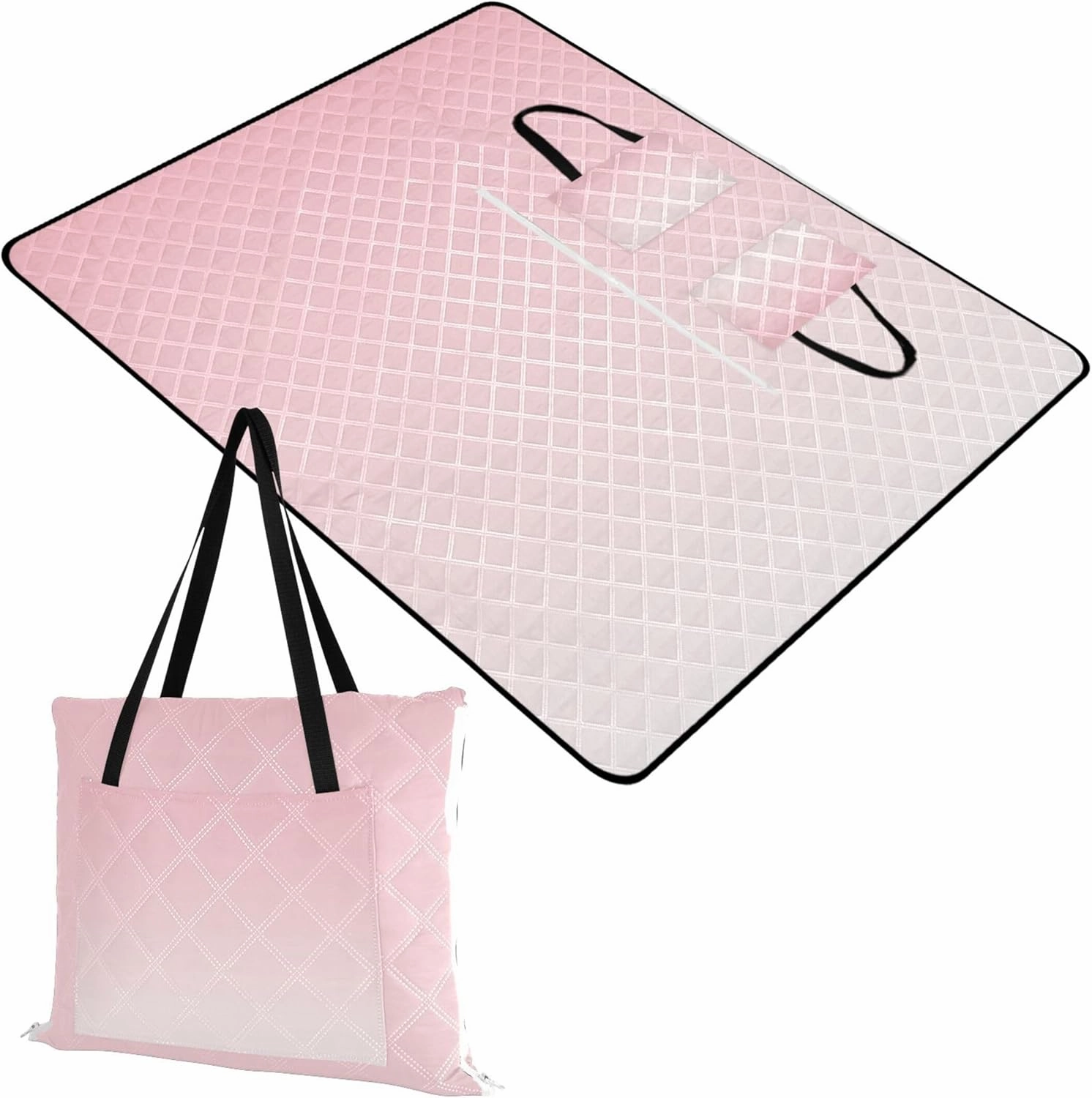 CHIFIGNO Blush Pink Snow White Gradient no Sand Beach Blanket Waterproof, Floral Grass Mats for Camping Cute Picnic Essentials Foldable, 80" x 60"