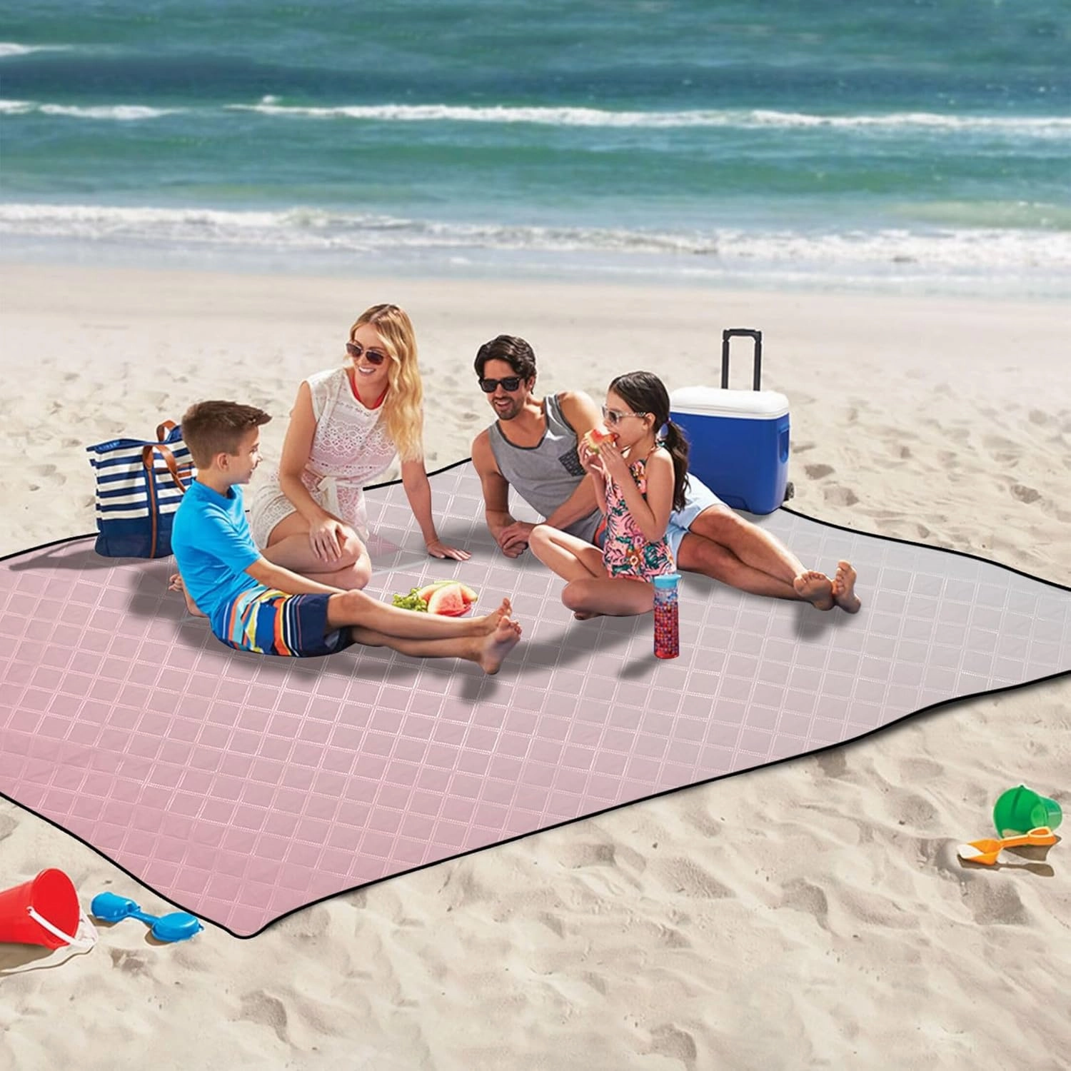 CHIFIGNO Blush Pink White Gradient Beach Blankets Waterproof Sandproof Foldable Picnic Blankets Large Outdoor Play Mat for Grass 80" x 60"
