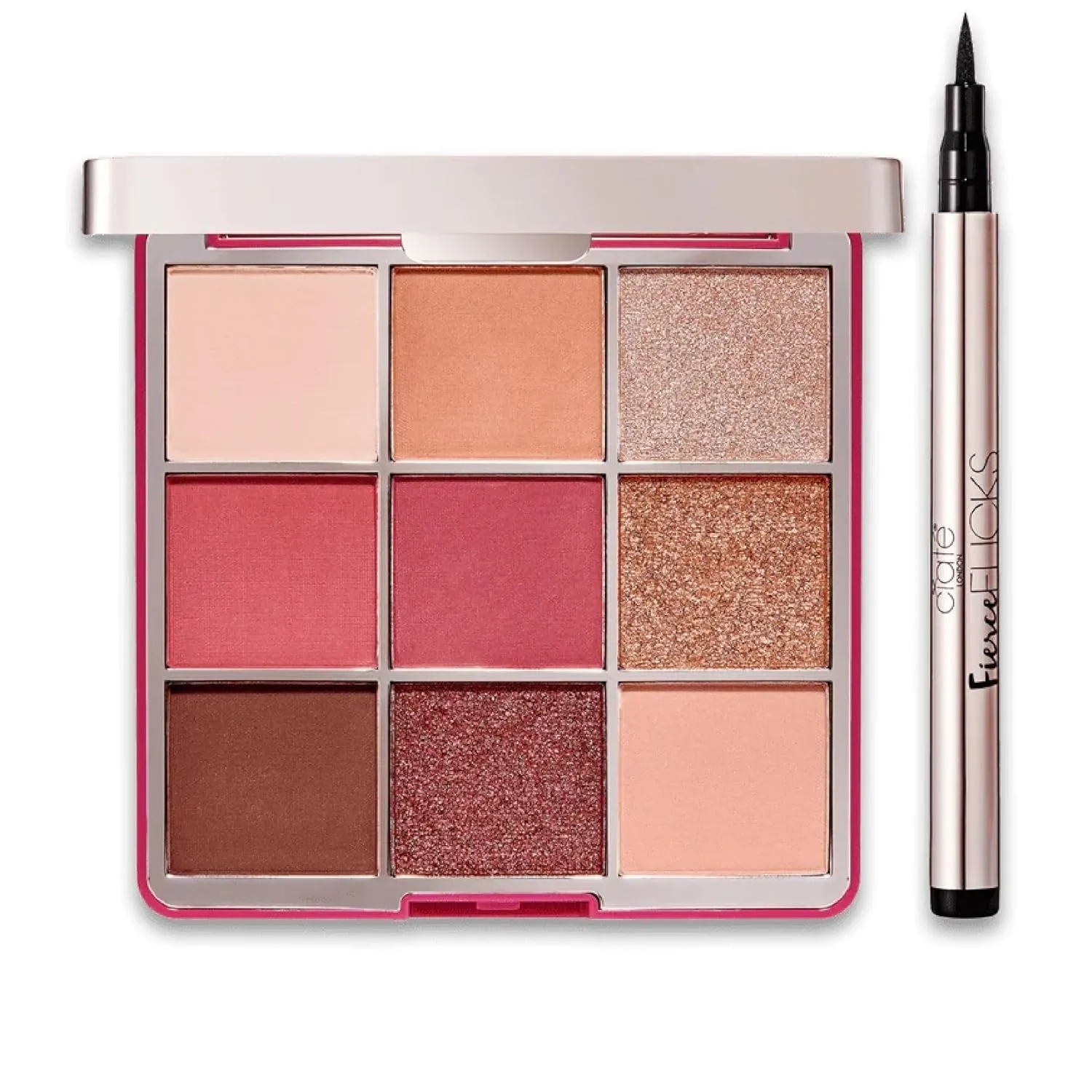 Ciaté London All About the Eyes Kit, Collectable Eye Kit, Contains a 9-Pan Eyeshadow Spice Palette and Fierce Flicks Black Eyeliner, Eye makeup Essential Set, Travel-friendly Duo, Gift Set