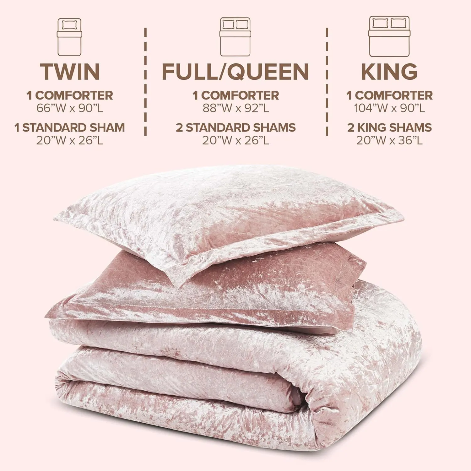 Comfort Spaces Juliette Luxe Comforter Set Velvet Lush with Soft Brushed Microfiber Reverse, All Season Cozy Velvet Bedding Sets, Fluffy Comforter Bed Set, Matching Sham, Blush Full/Queen 3 Piece