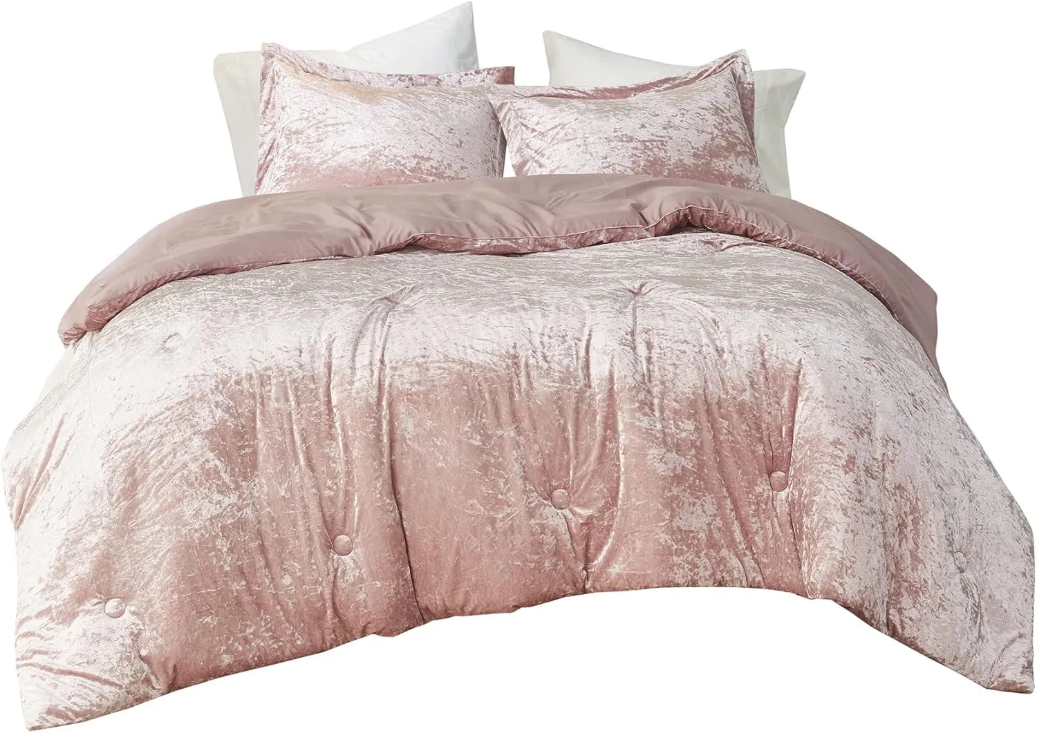 Comfort Spaces Juliette Luxe Comforter Set Velvet Lush with Soft Brushed Microfiber Reverse, All Season Cozy Velvet Bedding Sets, Fluffy Comforter Bed Set, Matching Sham, Blush Full/Queen 3 Piece