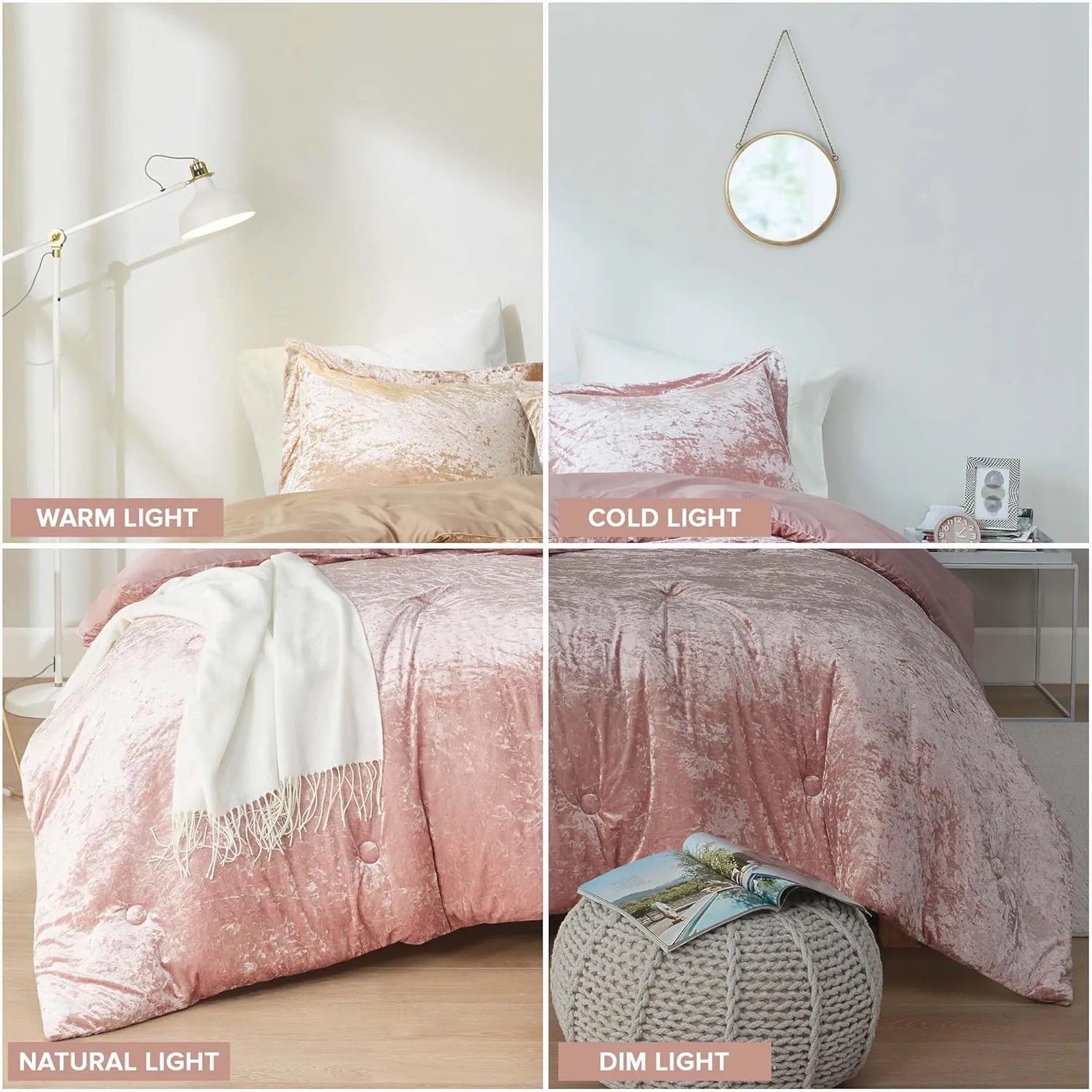 Comfort Spaces Juliette Luxe Comforter Set Velvet Lush with Soft Brushed Microfiber Reverse, All Season Cozy Velvet Bedding Sets, Fluffy Comforter Bed Set, Matching Sham, Blush Full/Queen 3 Piece